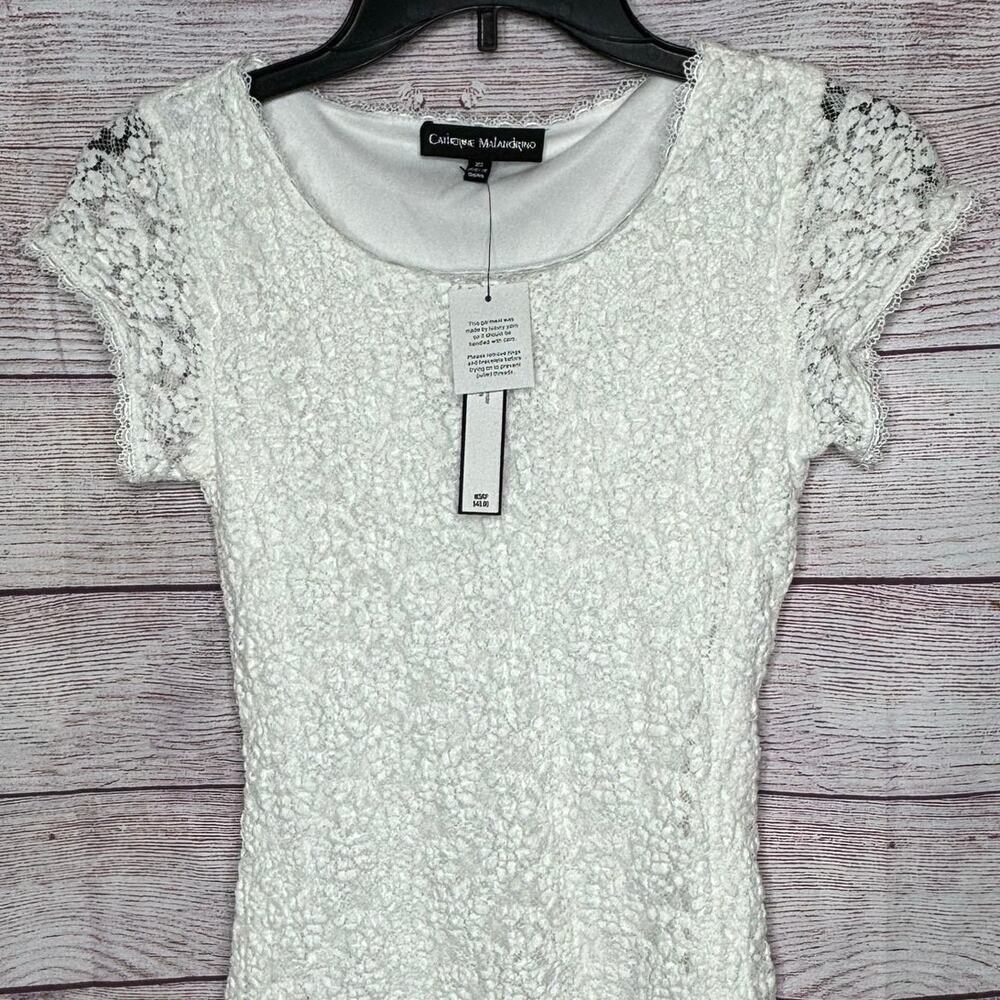 Catherine Malandrino White Lace Y2K Trendy Crinkle Short Sleeve Top Size XS New - Picture 5 of 6